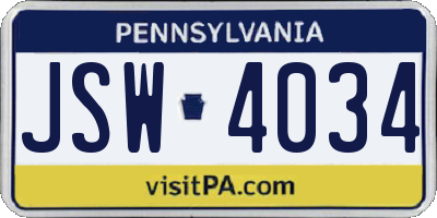 PA license plate JSW4034