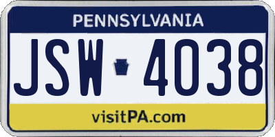 PA license plate JSW4038