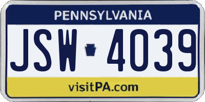PA license plate JSW4039
