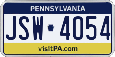 PA license plate JSW4054