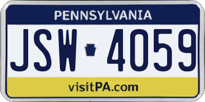PA license plate JSW4059