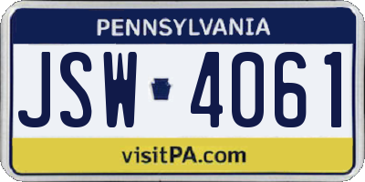 PA license plate JSW4061