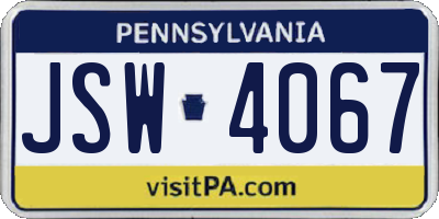 PA license plate JSW4067