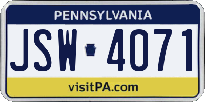 PA license plate JSW4071