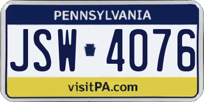 PA license plate JSW4076