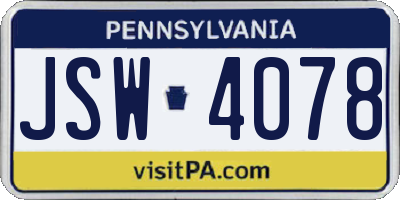 PA license plate JSW4078