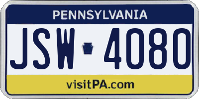 PA license plate JSW4080