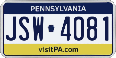 PA license plate JSW4081