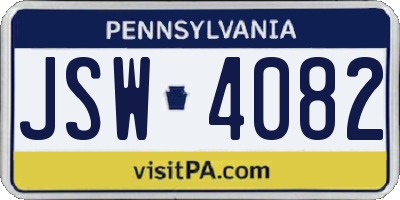 PA license plate JSW4082