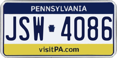 PA license plate JSW4086