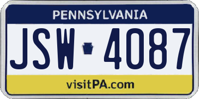PA license plate JSW4087