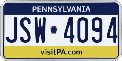 PA license plate JSW4094