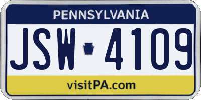 PA license plate JSW4109