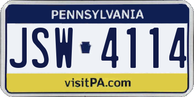 PA license plate JSW4114