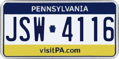 PA license plate JSW4116