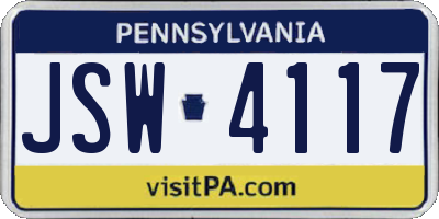 PA license plate JSW4117