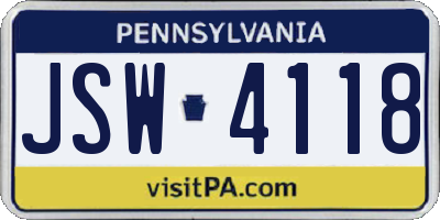 PA license plate JSW4118