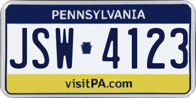 PA license plate JSW4123