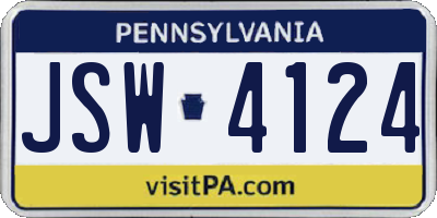 PA license plate JSW4124