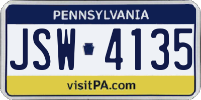 PA license plate JSW4135