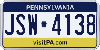 PA license plate JSW4138