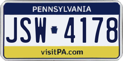 PA license plate JSW4178