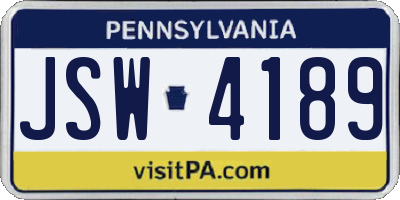 PA license plate JSW4189