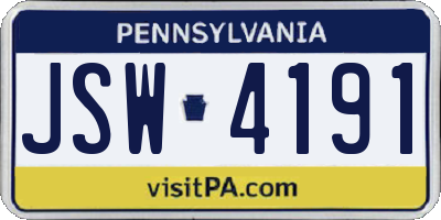 PA license plate JSW4191