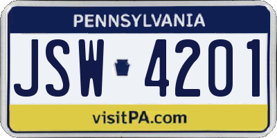 PA license plate JSW4201