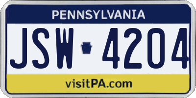 PA license plate JSW4204