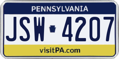 PA license plate JSW4207