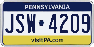 PA license plate JSW4209