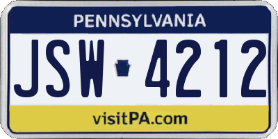 PA license plate JSW4212