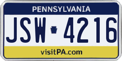 PA license plate JSW4216