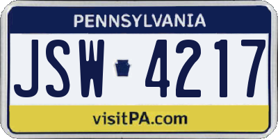 PA license plate JSW4217