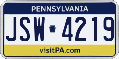 PA license plate JSW4219