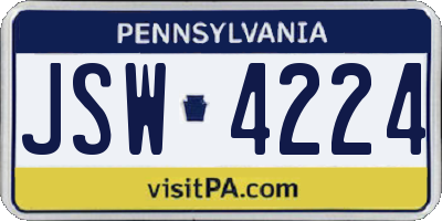 PA license plate JSW4224
