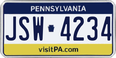 PA license plate JSW4234