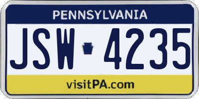 PA license plate JSW4235