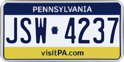PA license plate JSW4237