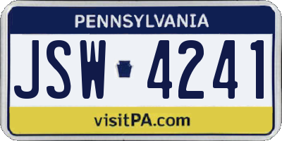 PA license plate JSW4241