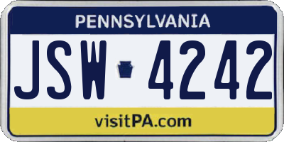 PA license plate JSW4242
