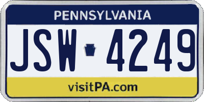 PA license plate JSW4249