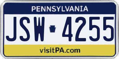 PA license plate JSW4255