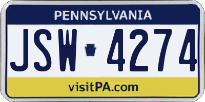 PA license plate JSW4274