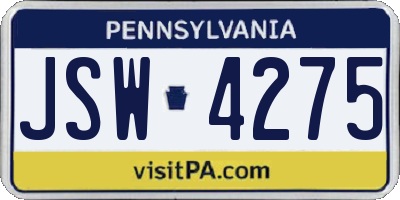 PA license plate JSW4275