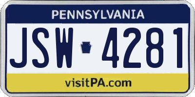 PA license plate JSW4281