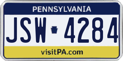 PA license plate JSW4284