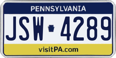 PA license plate JSW4289