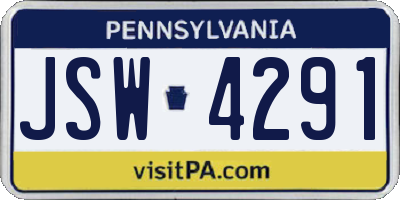 PA license plate JSW4291